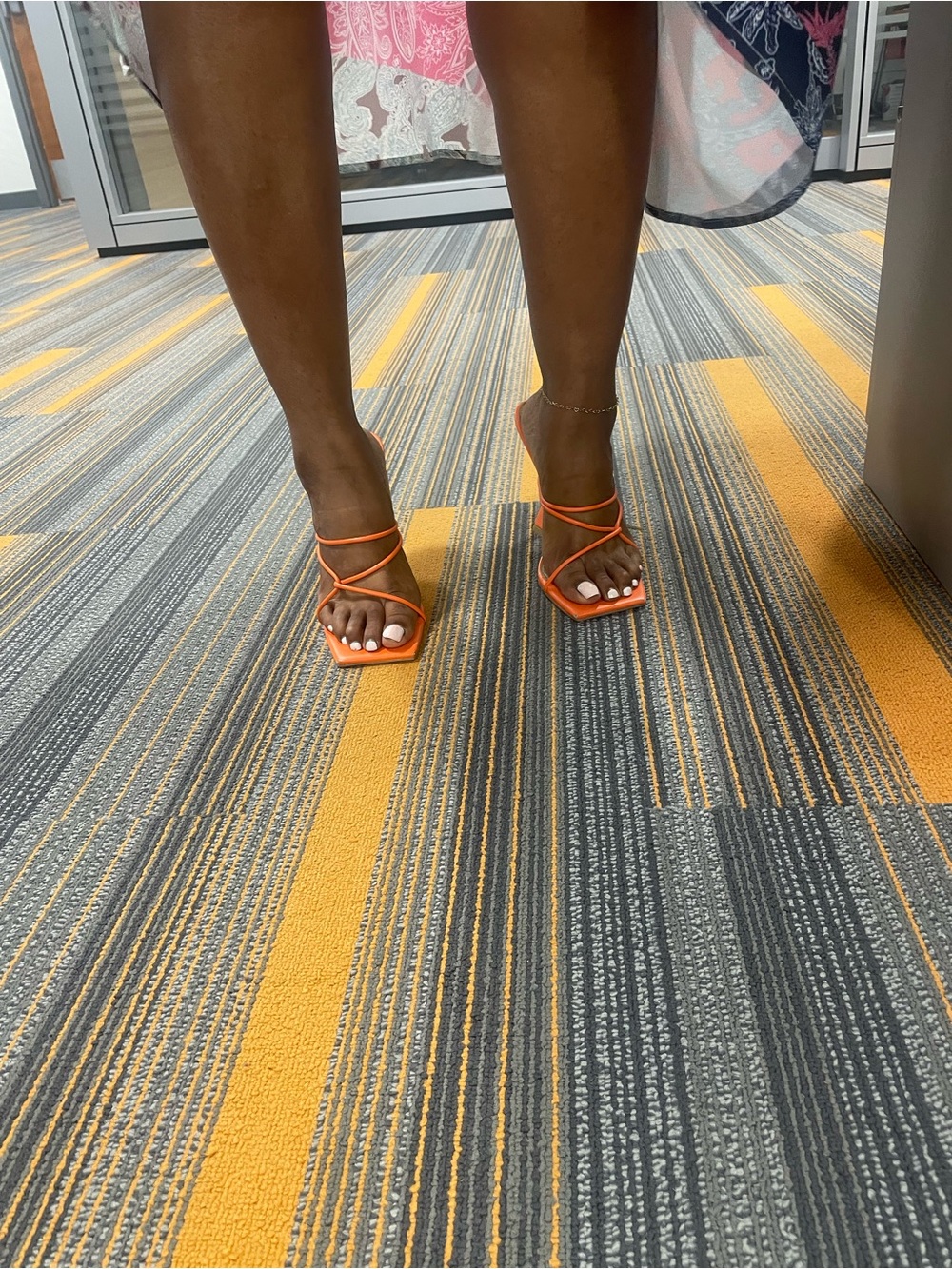 Strappy Orange Square-Toe Women’s Sandals